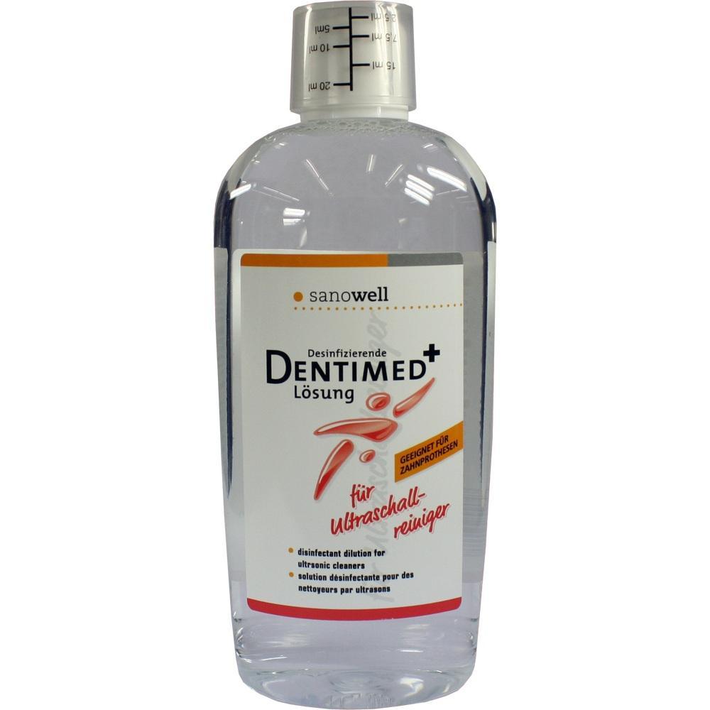 Eine Flasche mit desinfizierender Lösung für Ultraschallreiniger.