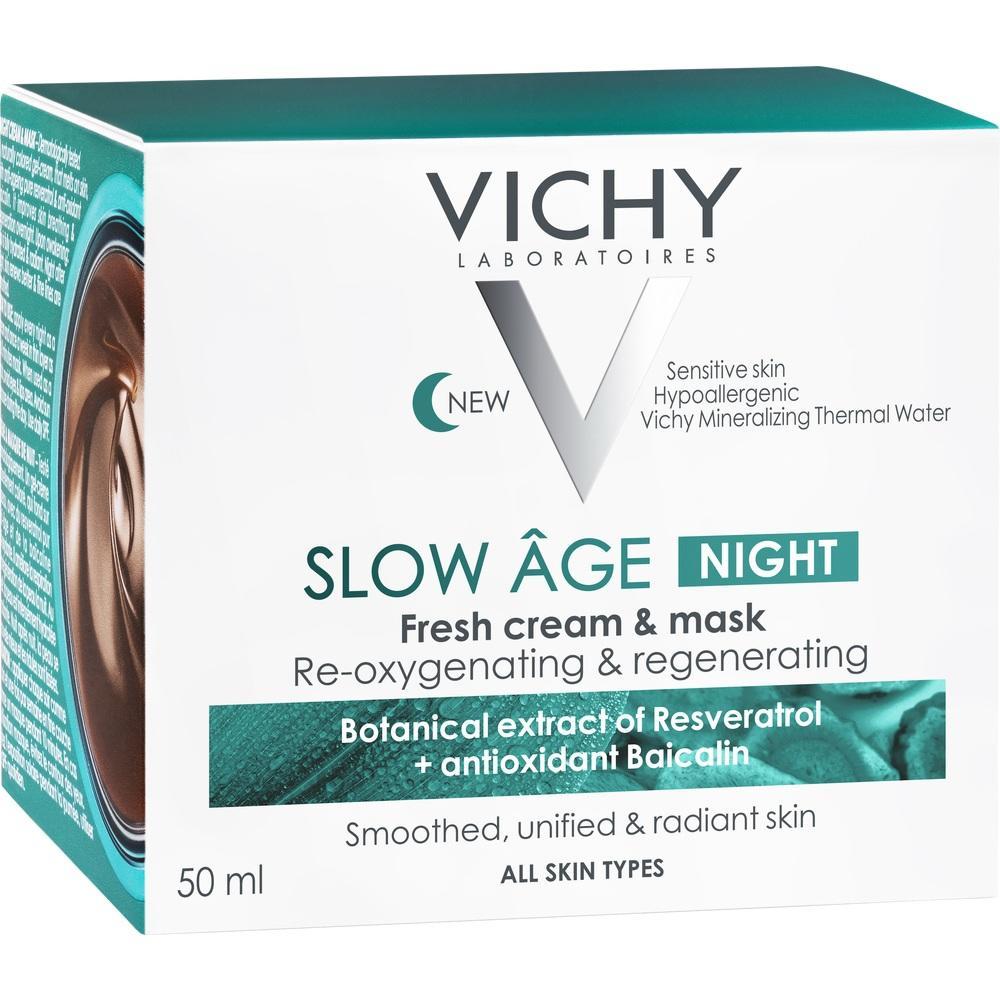 Schachtel mit Nachtcreme von Vichy, geeignet für alle Hauttypen.